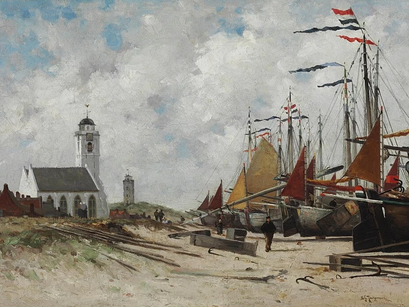 1830-Stephen Salisbury Tuckerman - Barche in spiaggia, Olanda